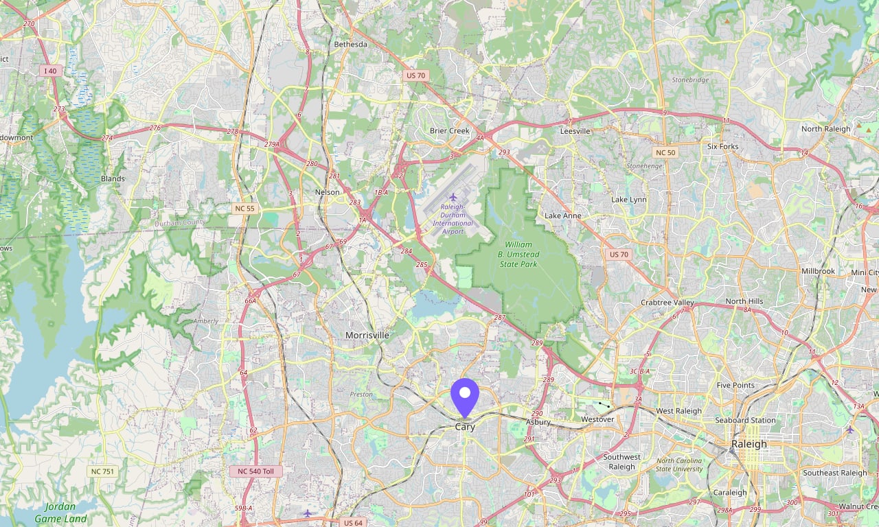 Map of Cary, North Carolina — Core Embedded System LLC